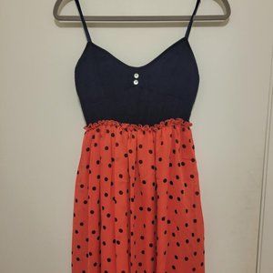 Blue and Coral Polka Dot Dress Size Med